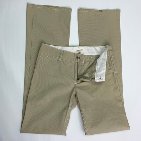 Alice + Oliva Size 2 Pants Khaki Stitch Detail - Picture 3 of 8